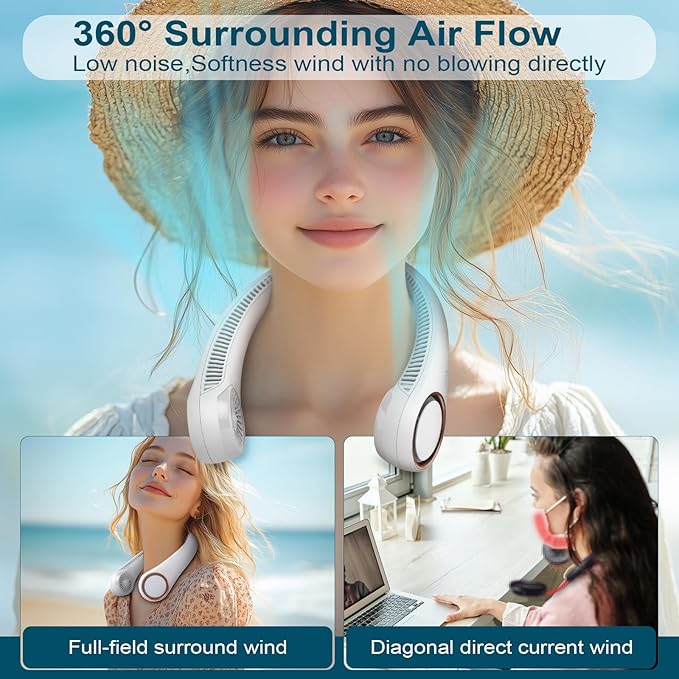 Portable Neck Fan with Rechargeable Battery and USB Charging