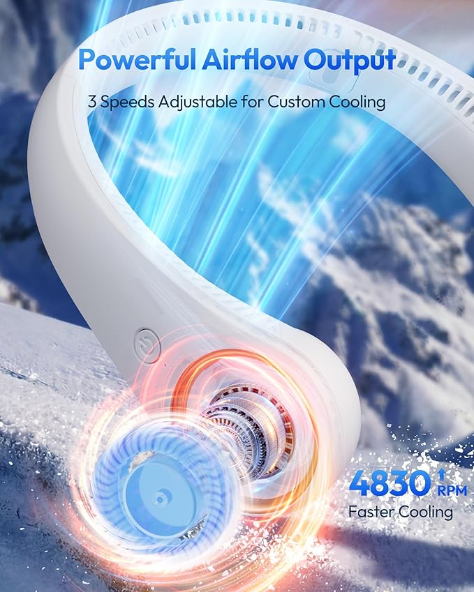 Portable Neck Fan with Rechargeable Battery and USB Charging