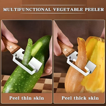Multifunctional Vegetable & Fruit Peeler with Wooden Handle