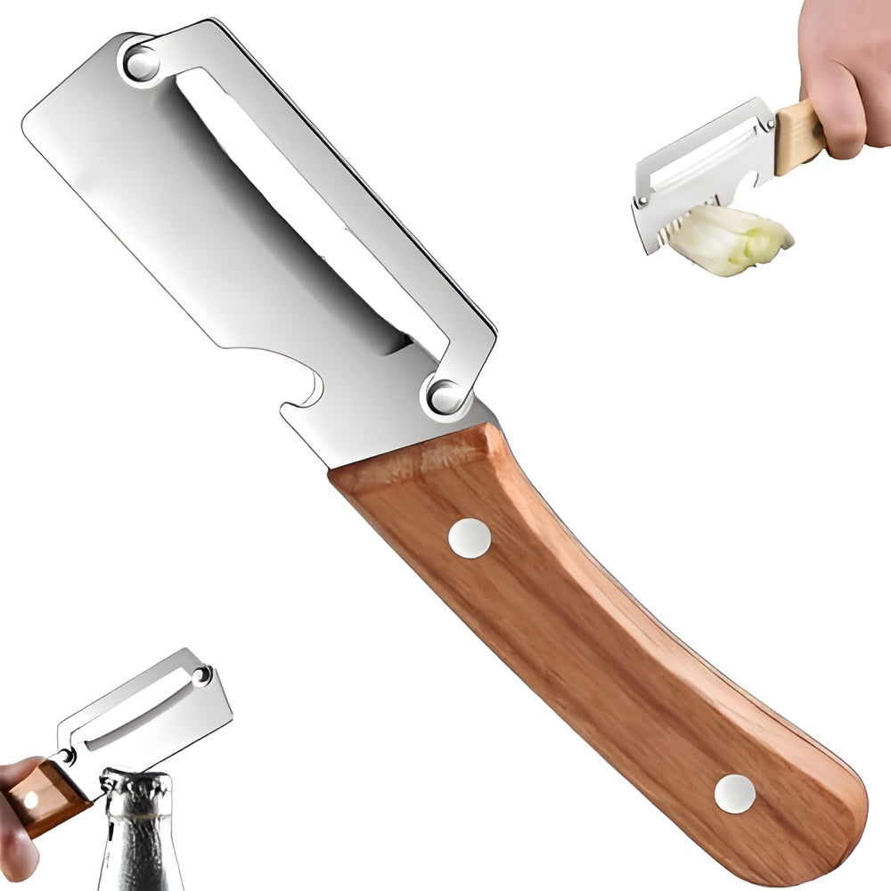 Multifunctional Vegetable & Fruit Peeler with Wooden Handle