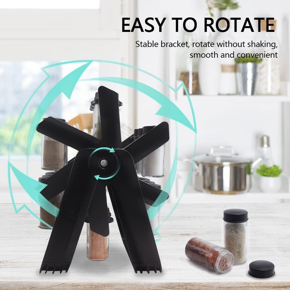 Ferris Wheel Spice Rack Organizer | 360° Rotating with 18 Glass Jars & Labels