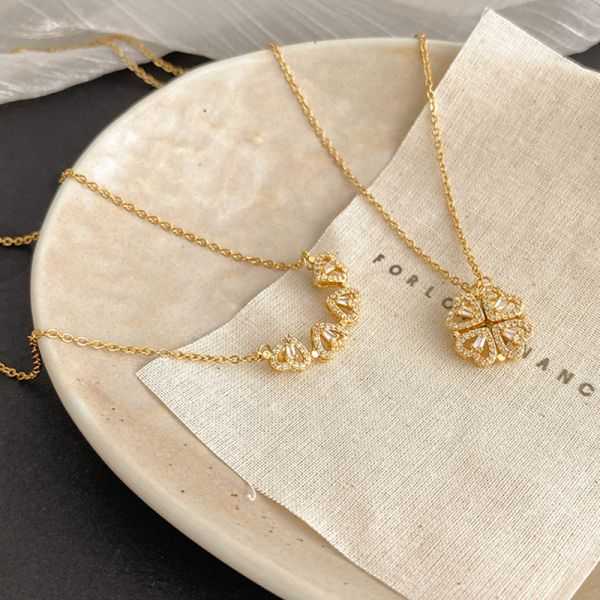 Magnetic Gold Flower Pendant Necklace